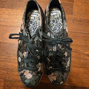 Keds Paper Rifle Black Floral Lace-Up Sneakers